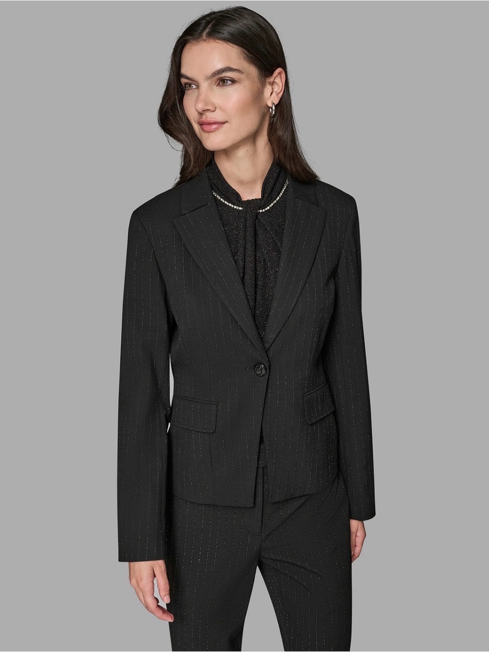 Karl Lagerfeld Paris Women's Novelty Metallic Stripe One Button Blazer